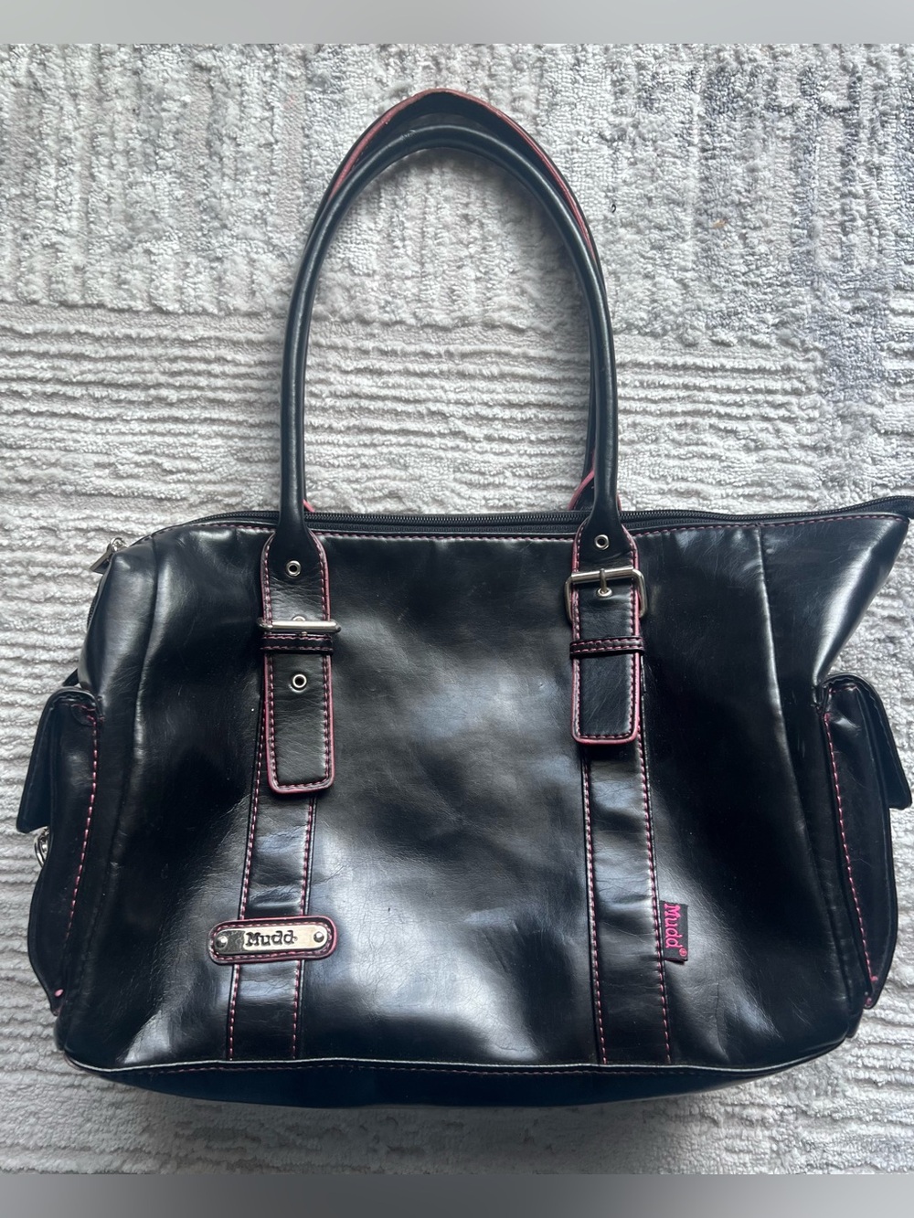 Mudd Black Shoulder Tote with Pink Trim